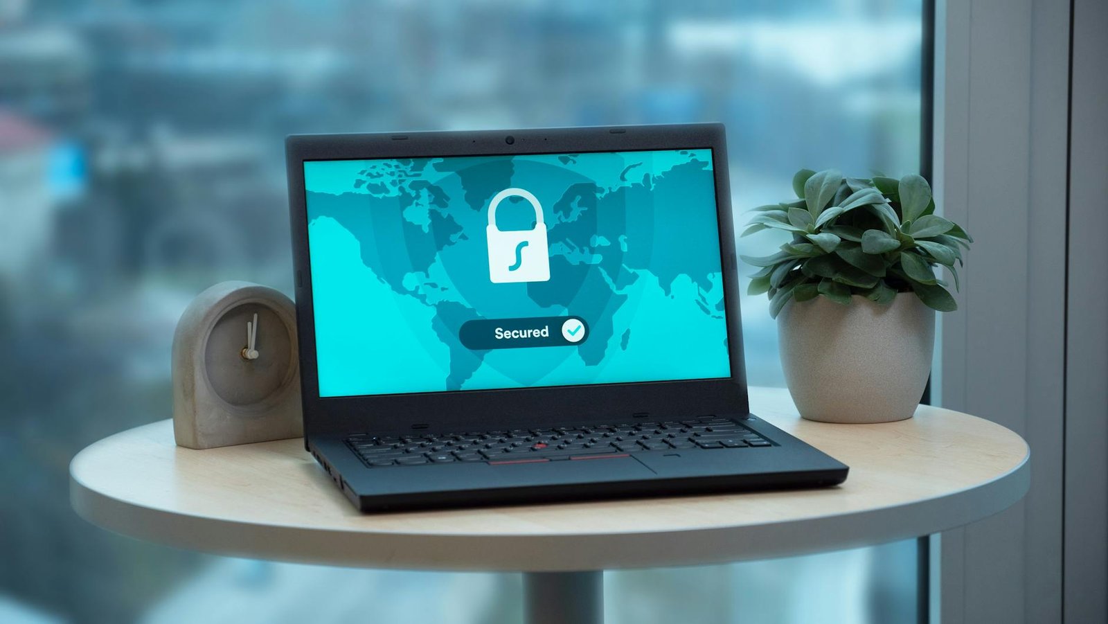 Laptop displaying cybersecurity and online safety information